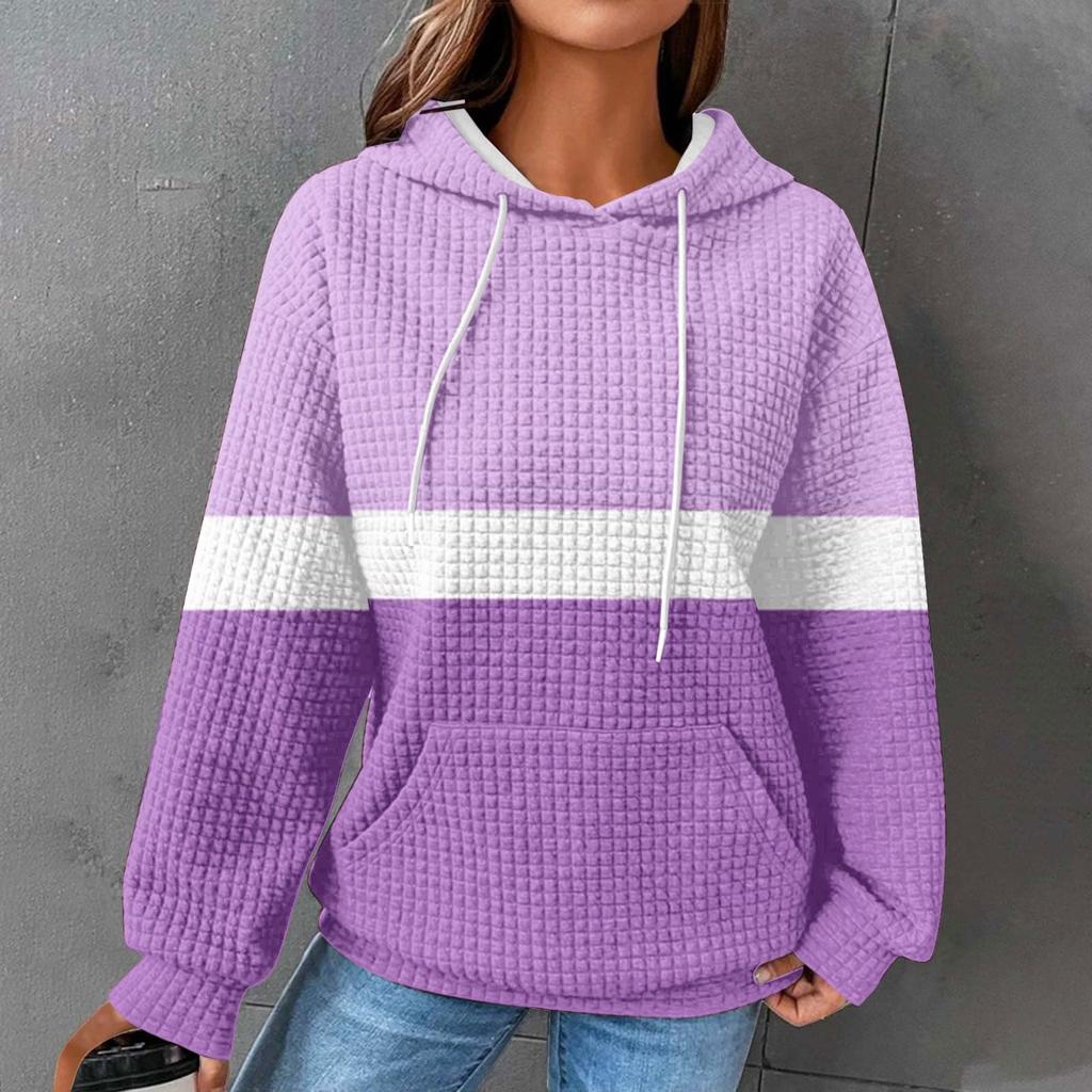 Women's Loose And Comfortable Color Blocked Printing Long Sleeved Hooded Sweatshirt