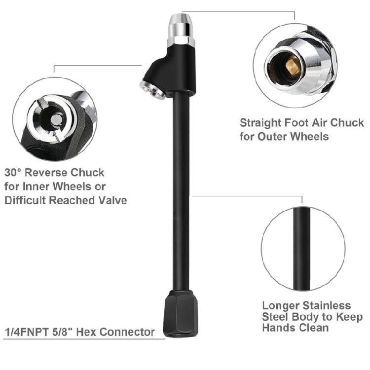 Car 1/4" FNPT Extended Reach Double Head Air Chuck Tyre Chuck Motorcycle Air Inflator Deflator Tire Repair Tool