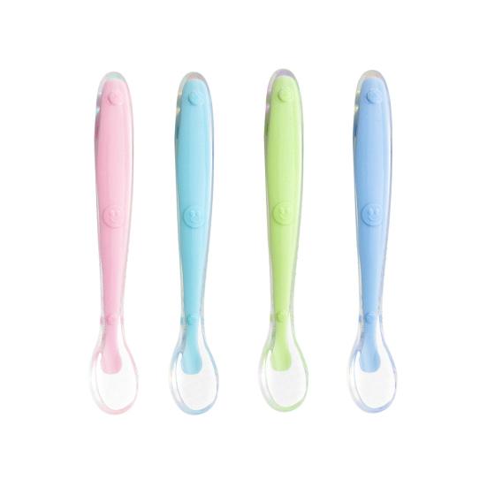Weiches lebensmittelechtes Silikon mit langem Griff, Baby, Kleinkind, Lernlöffel, Besteck