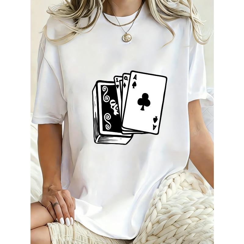 Oversized T Shirt Dress Black Playing Cards Print Casual Streetwear Outfit