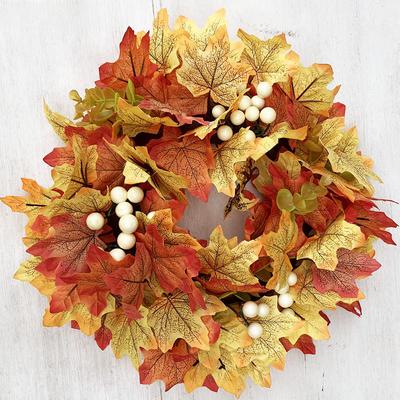 American Fall Halloween Harvest Maple Leaf Wreath Door Pumpkin Pendant White Pulp Fruit Wreath Door Decoration