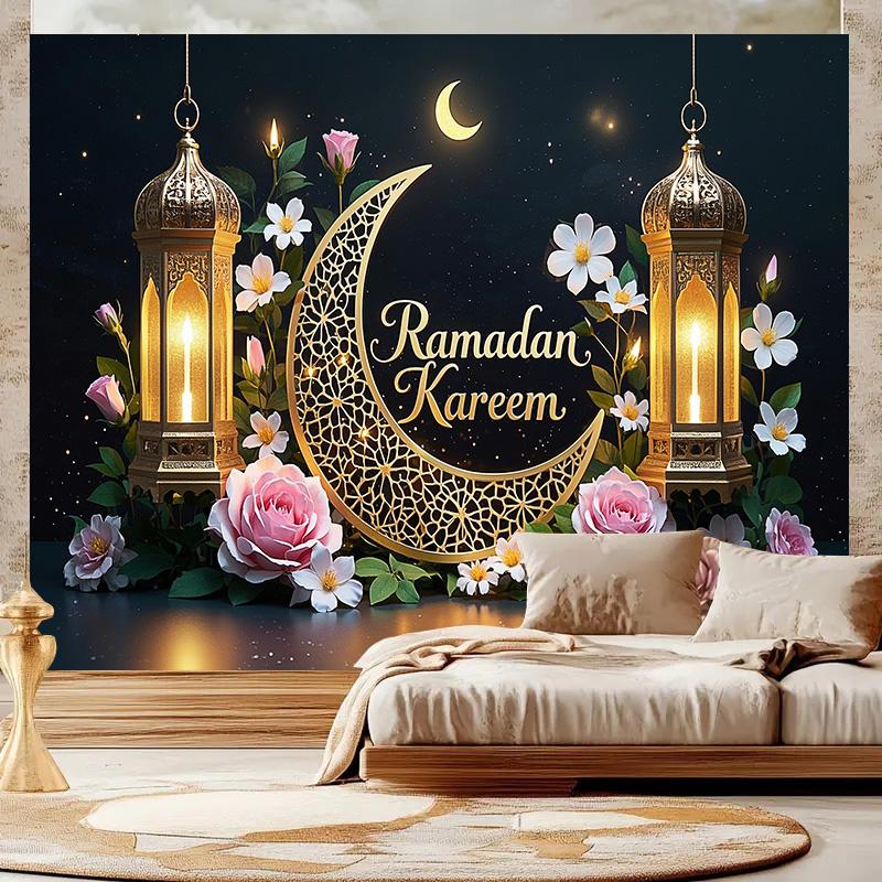 Elegant Eid Al-Adha Moon Photography Backdrops Wall Decoration for Room and Party,Festive Home Decor for New Year and Eid Celebrations