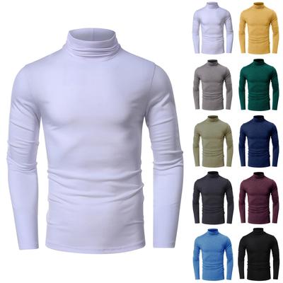 Herren-T-Shirt für Frühling und Herbst, einfarbig, langärmelig, halbhoher Kragen, Pullover