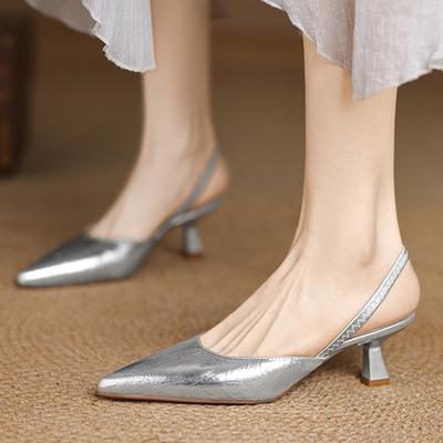 Luxury Sandals Women's Summer Shoes Close Point Toe Slingbacks Low Heels Mules Sexy Gold Silver Slides Party Shoes For Ladies