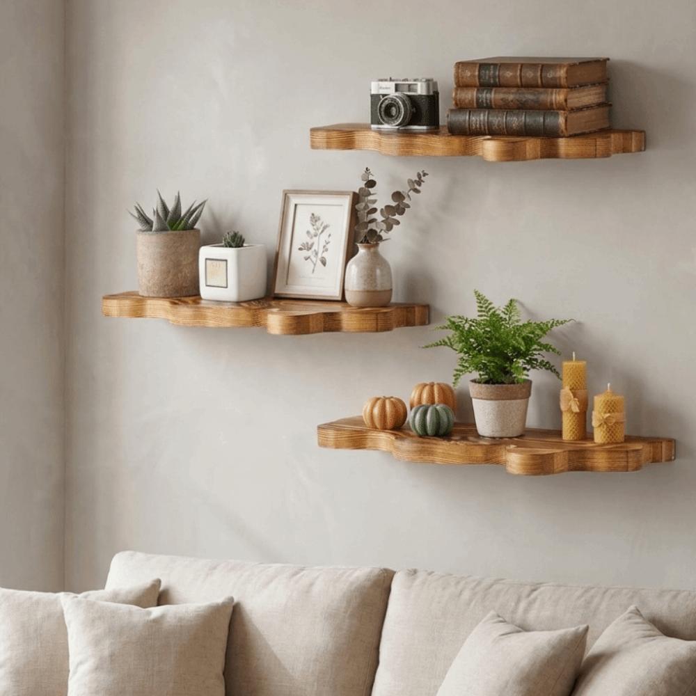 Wall Mounted Cloud Shaped Wall Display Shelves Wooden Picture Display Rack Plant Stand  Over Toilet