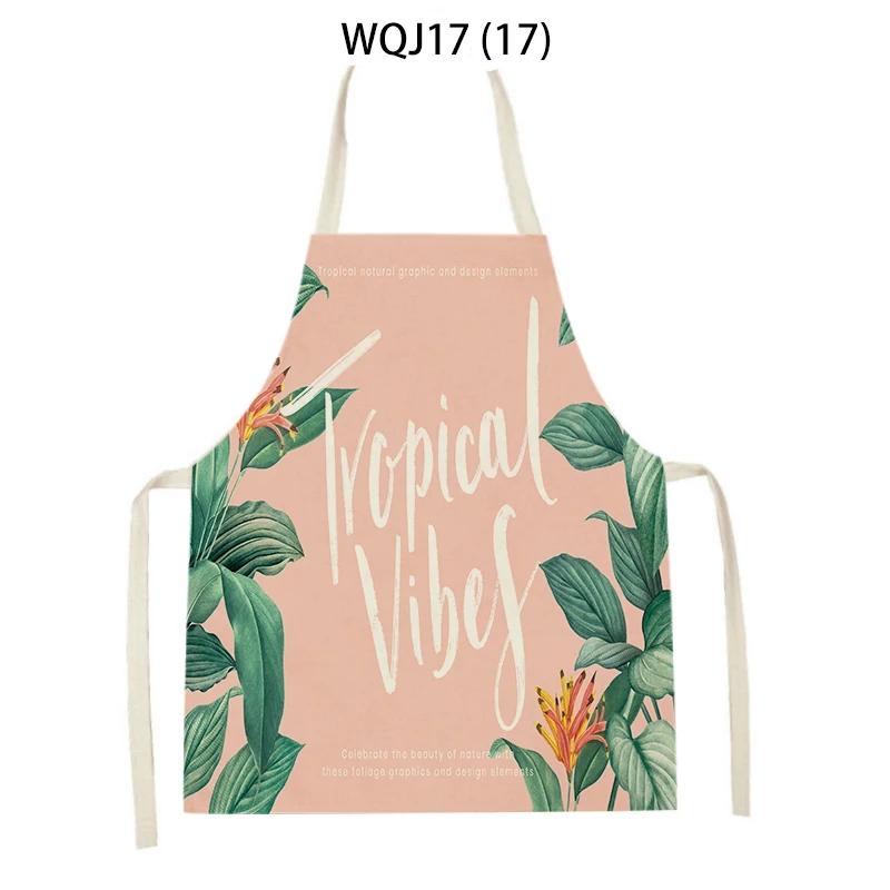Flower Leaves Pattern Kitchen Aprons Home Cooking Linen Sleeveless Aprons Plants Style Household Sleeveless Cleaning Pinafore
