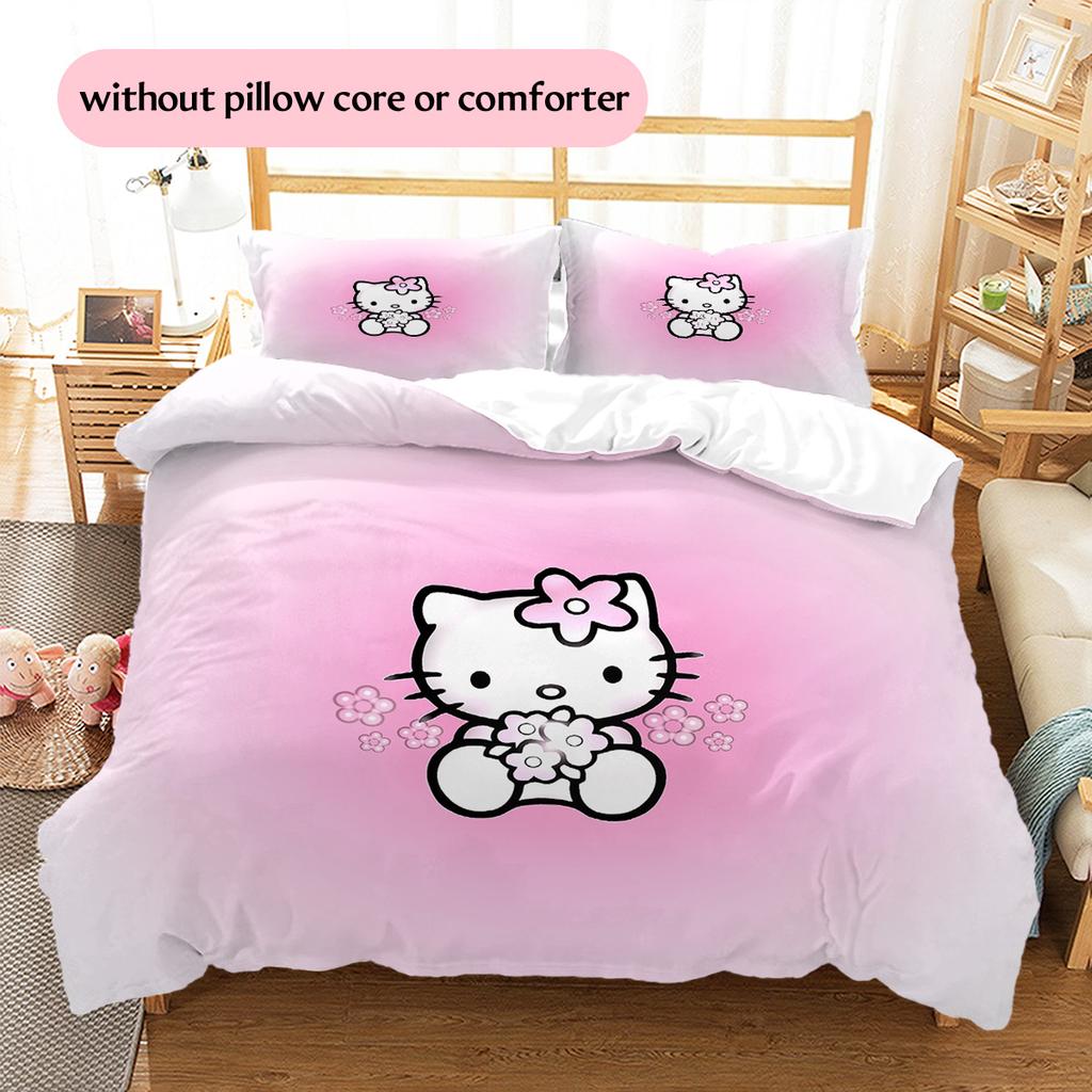 Hello Kitty Pattern Bedding Quilt Set Home Decoration Gift (1 * duvet cover + 2 * pillowcase without core)