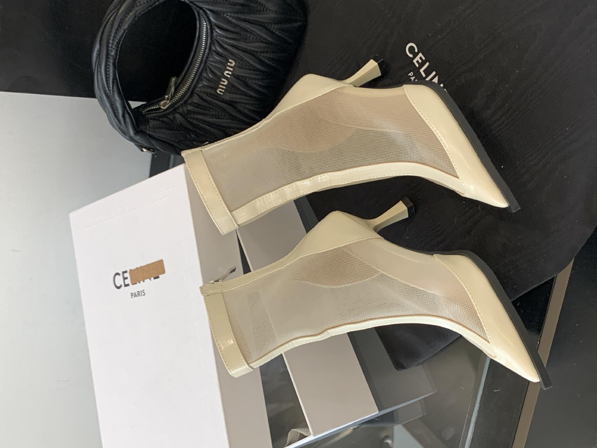 

Женские короткие сапоги из сетки, новинка 2025 года, тонкие на высоком каблуке, одинарные сапоги с острым носком, сетчатые сапоги на молнии сзади 39 белый