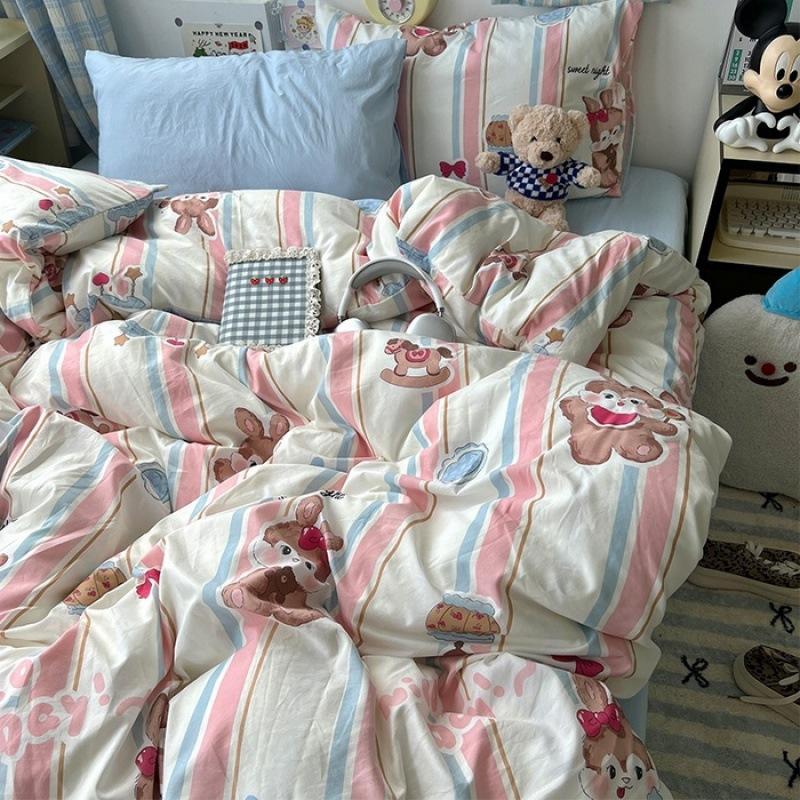 Washed Cotton Four-piece Set, Small Fresh Quilt Cover, Dormitory Bed Sheet Three-piece Set, Bedding