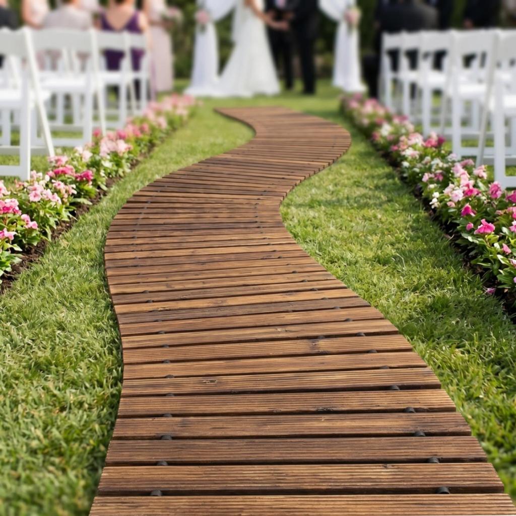 Roll-up Wooden Walkway Rustic Roll-out Garden Mat Outdoor for Lawn