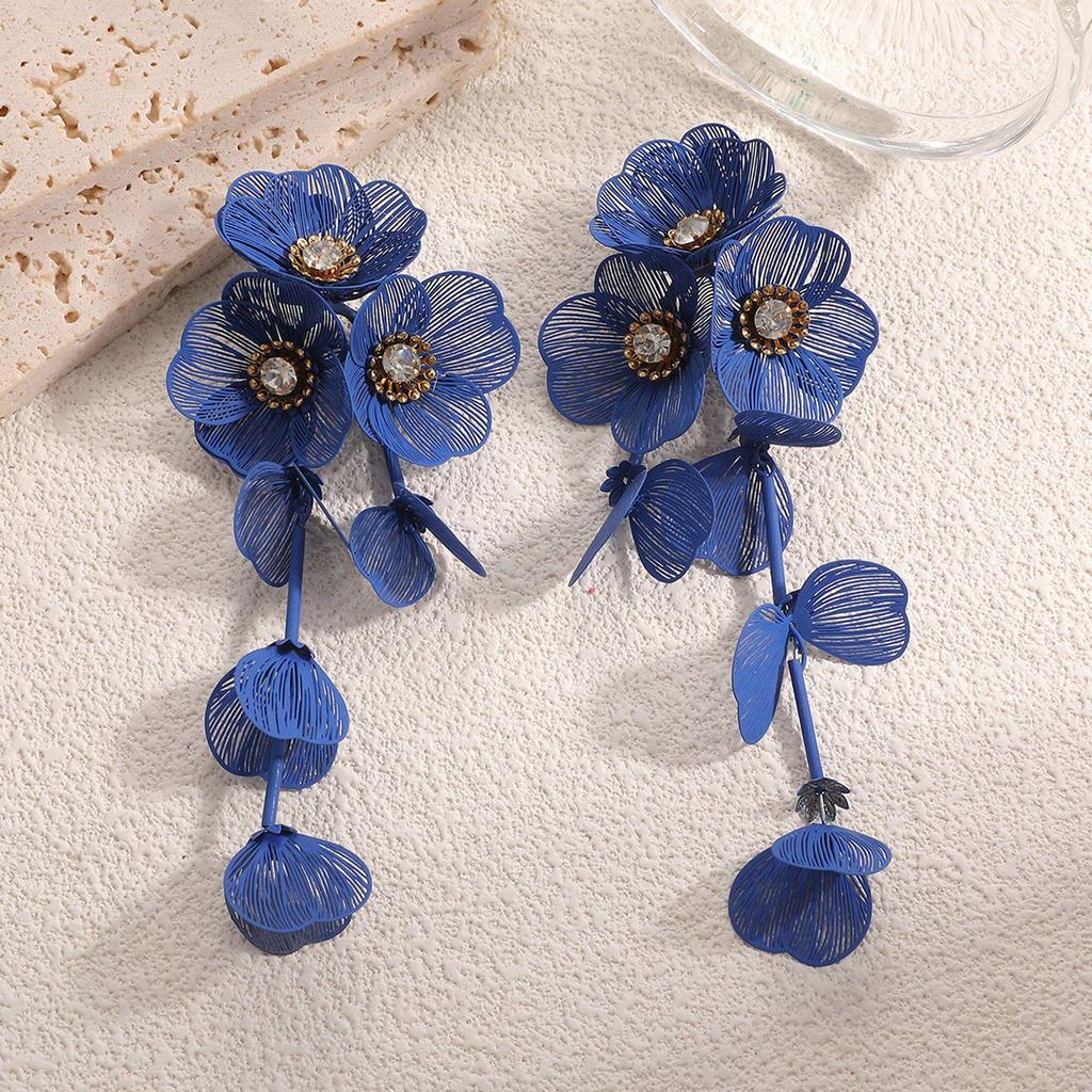 Retro Glamorous Long Tassel Flower Stud Earrings for Women