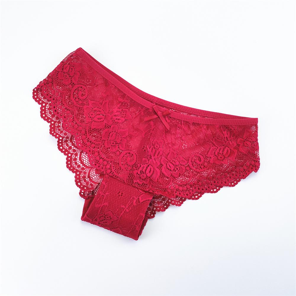 6Pcs/Pack Sexy Women Hollow Out Lace Briefs Lady Perspective Panties Underwear Plus Size M L XL XXL Bow Lingerie