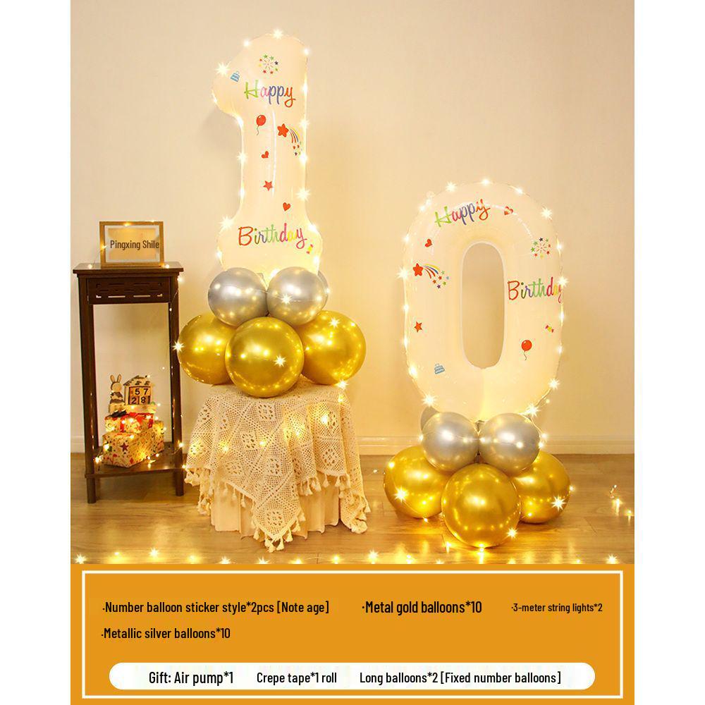 Floating Light-Up Number Balloons for Kids' 10th Birthday Decoration Scene