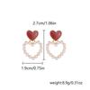 Vintage Burgundy Enamel Square Stud Earrings for Women Girls Gold Color Metal Imitation Pearl Flower Earring Party Jewelry