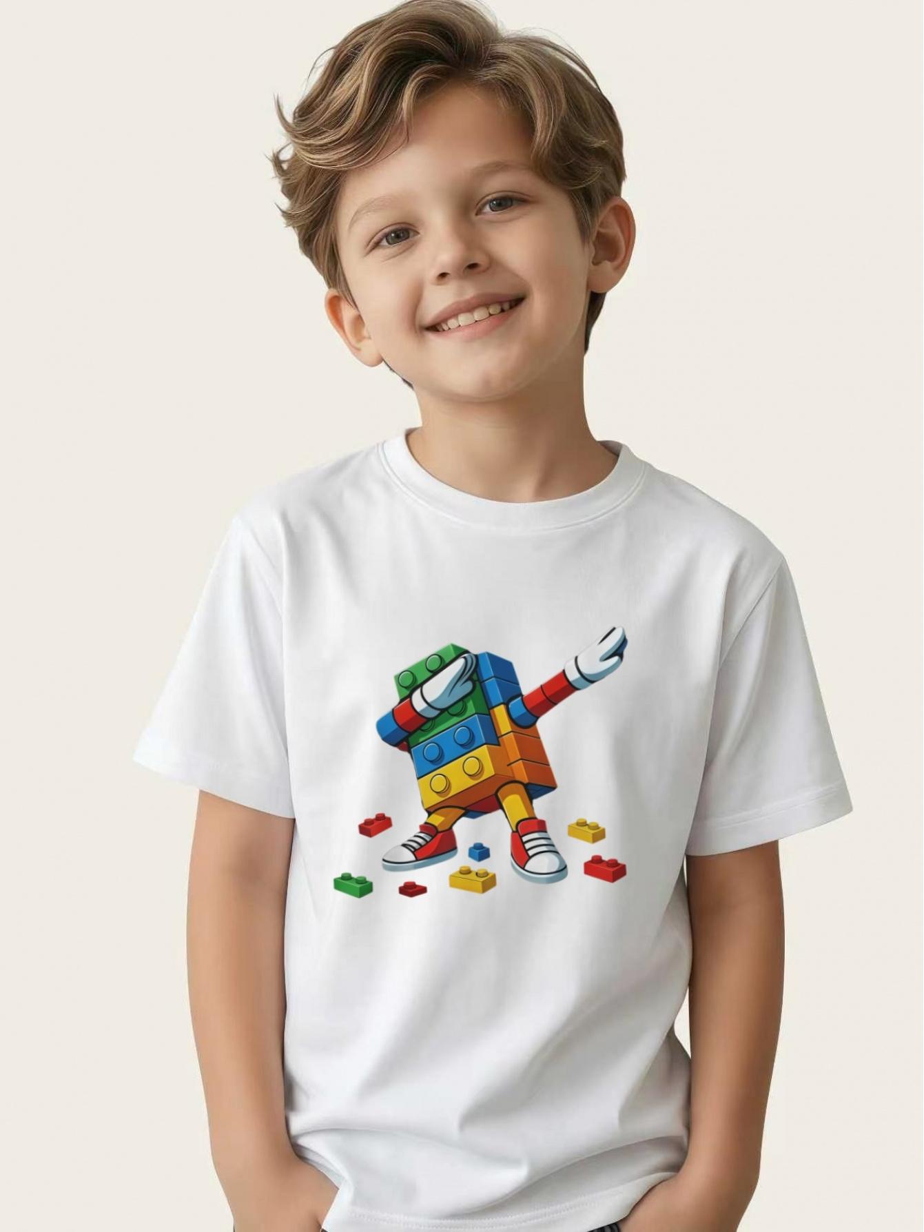 

Printed short-sleeved T-shirt, cool summer tops for children, casual and versatile for middle-aged and older children 100