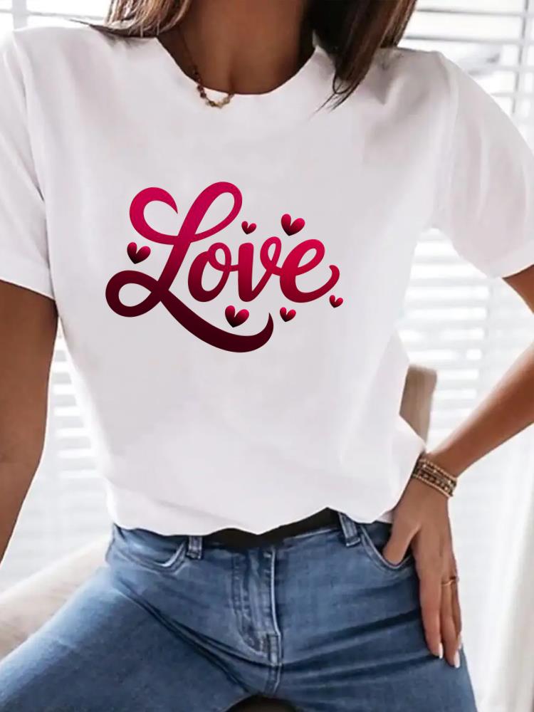 (Aziatische maat) letter bloem schattig Print Dameskleding T-shirt Top Vrouw Korte Mouw T-shirt Mode Vrouwelijke Grafische T-shirts