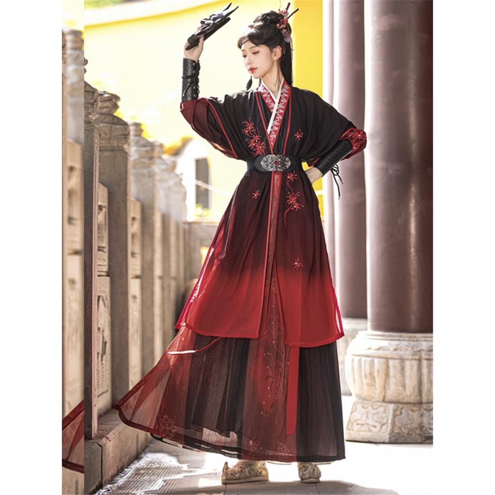 Chinese Song Dynasty Style Hanfu Black And Red Hero Handsome Hanfu Set For Men And Women