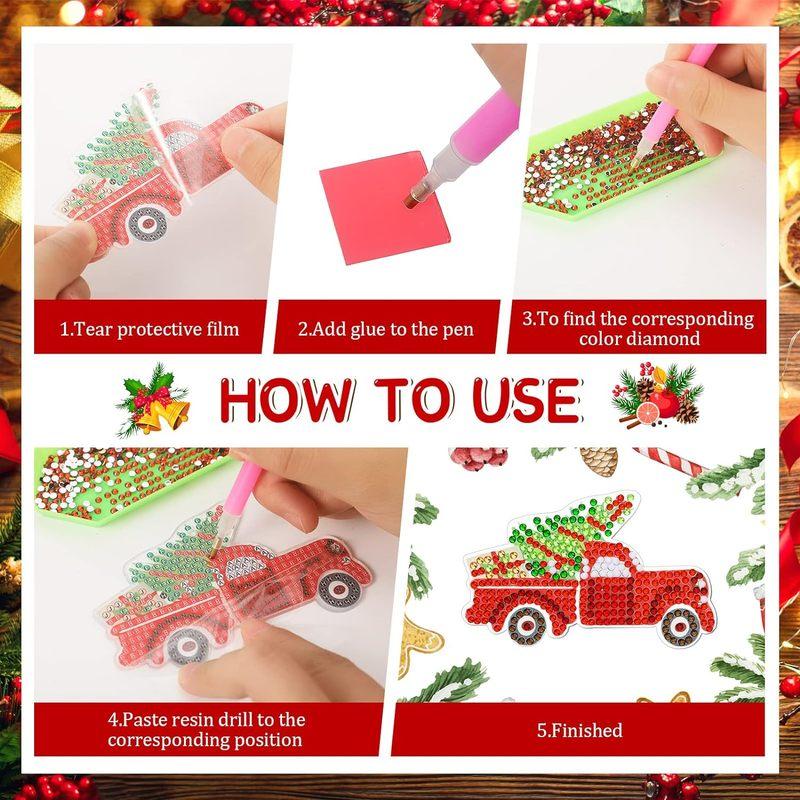 12pcs/Set DIY Diamond Painting Christmas Keychains Double Sided Crystal Rhinestones Key Chains Diamond Art Christmas Ornaments