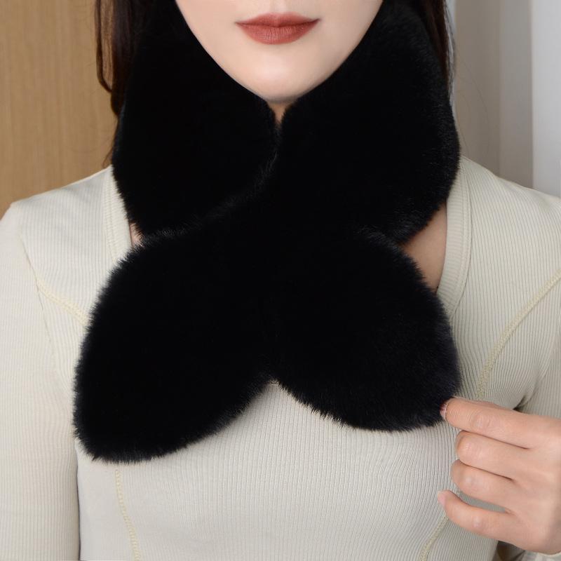 

1pc Multi-color Women Girls Faux Rabbit Fur Scarf - Soft Plush Solid Color Neck Warmer for Winter Gifts
