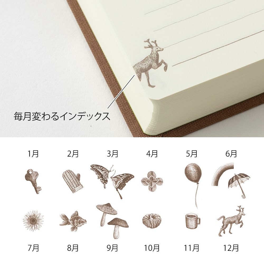 DESIGNPHIL MIDORI Consecutive Brown 12395006 Diary, 3-Year Use, Cover,