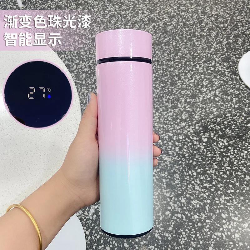 500ml Smart Temperature Display Thermos Cup Cute Children's Student Water Bottle Coffee Mug Stainless Steel Portable Drinkware
