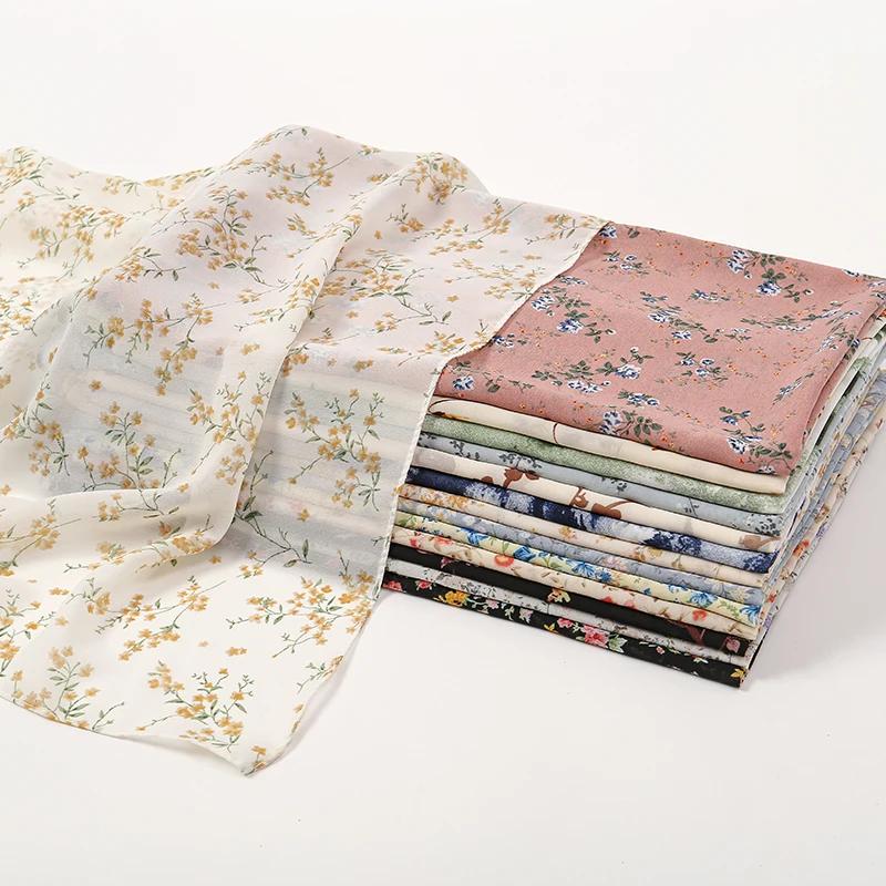 Floral Printed Bubble Chiffon Scarf Hijab Woman Muslim Hijab Long Shawl Maldives Women'S Headband Ramadan Islam Turban