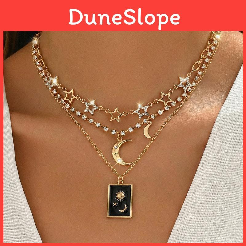 Geometric Star Moon Necklace For Women With Zinc Alloy Pendant Boho Style Casual Jewelry