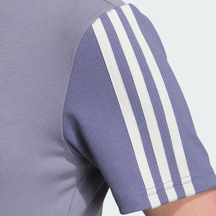 Adidas Originals Trefoil Crop Tee Three-Stripe Colorblock Sports Short Sleeve T-Shirt Women Tops Silver-Grey Violet IU4848