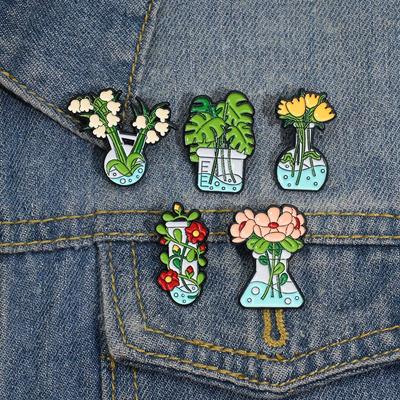 Verse bloemen metalen broches in reageerbuisflesje schooltas decoratieve spelden badge tas accessoires taille kraag medaille gesp