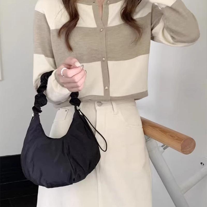 Fashi Elegant Cloud Bag Pure-color Versatile Messenger Bags Niche Design Drawstring Pleated Bag High-quality Nyl Casual Bags