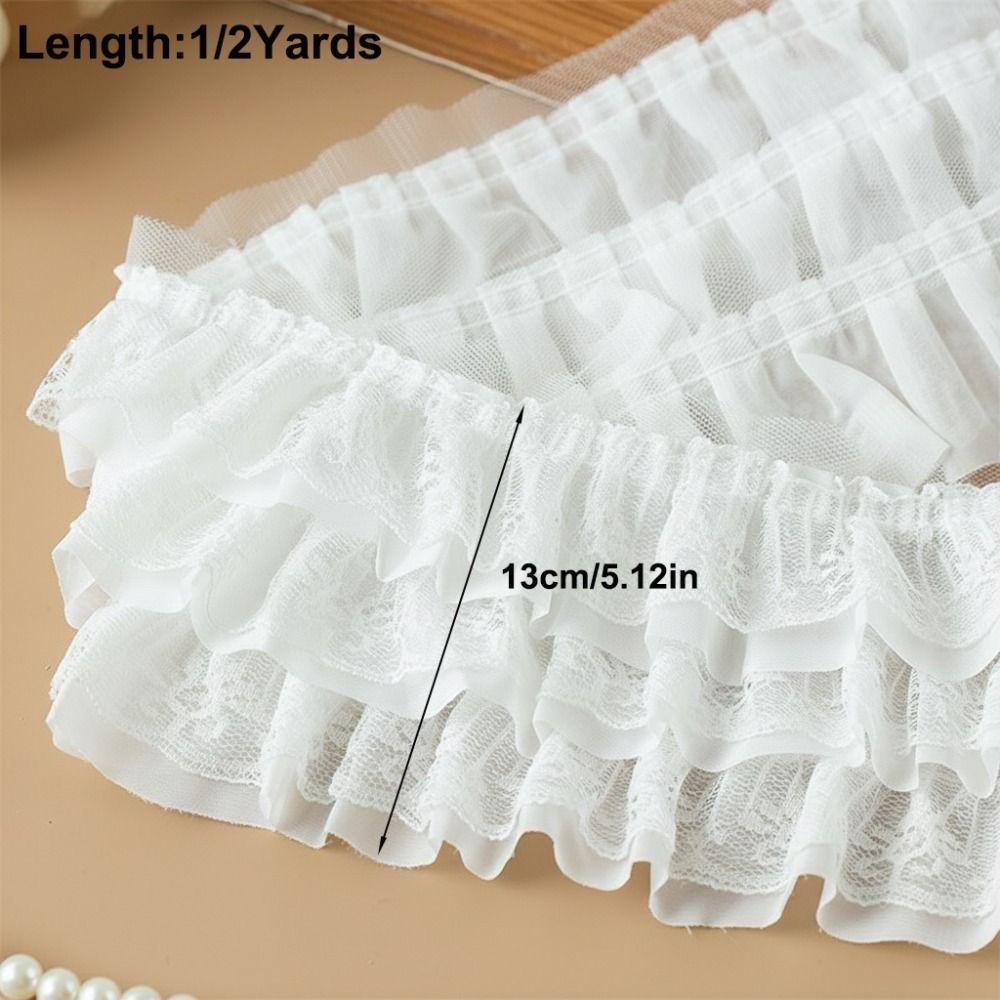 13CM Wide 3D Pleated Mesh Chiffon Fabric White Black Ruffled Lace Trims  DIY