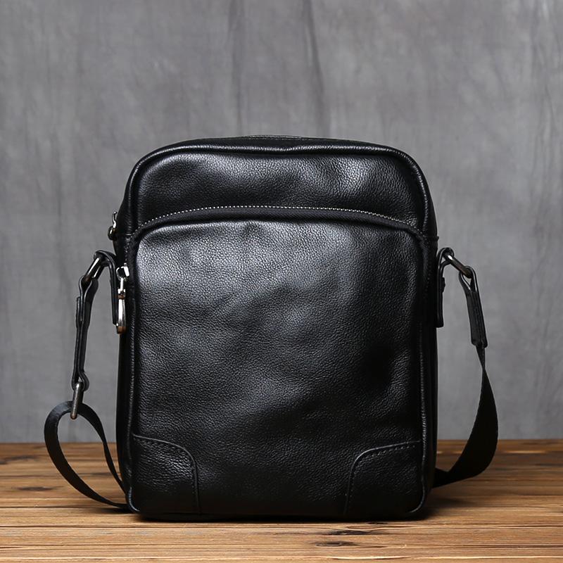 

NZPJ Genuine Leather Men s Shoulder Bag Natural Cowhide Vertical Crossbody Bag Casual Satchel Soft Leather For 8-Inch IPad чёрный
