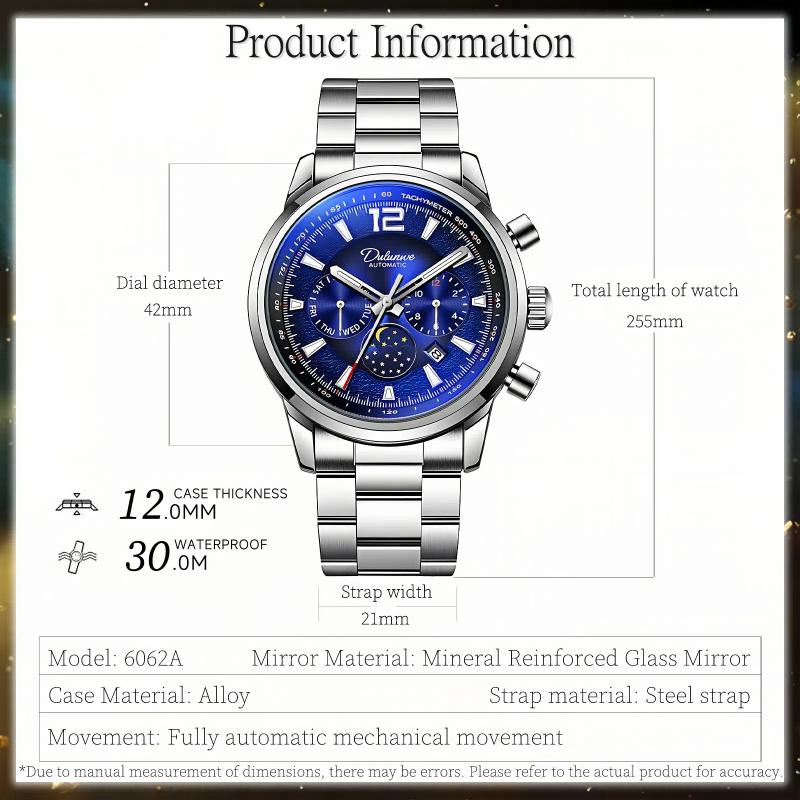Creative Meteorite Dial Mechanical Watch Moon Phase Window Week Month Calendar Display Men's Waterproof Luminous Mechanical Watch