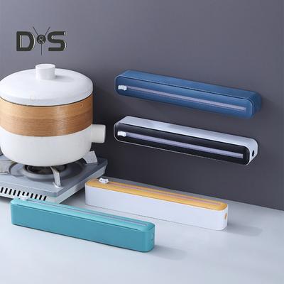 Plastic Wrap Dispenser with Slide Cutter Adjustable 2-In-1 Food Cling Wrap Film Roll Holder Cutting Tools Kitchen Gadgets