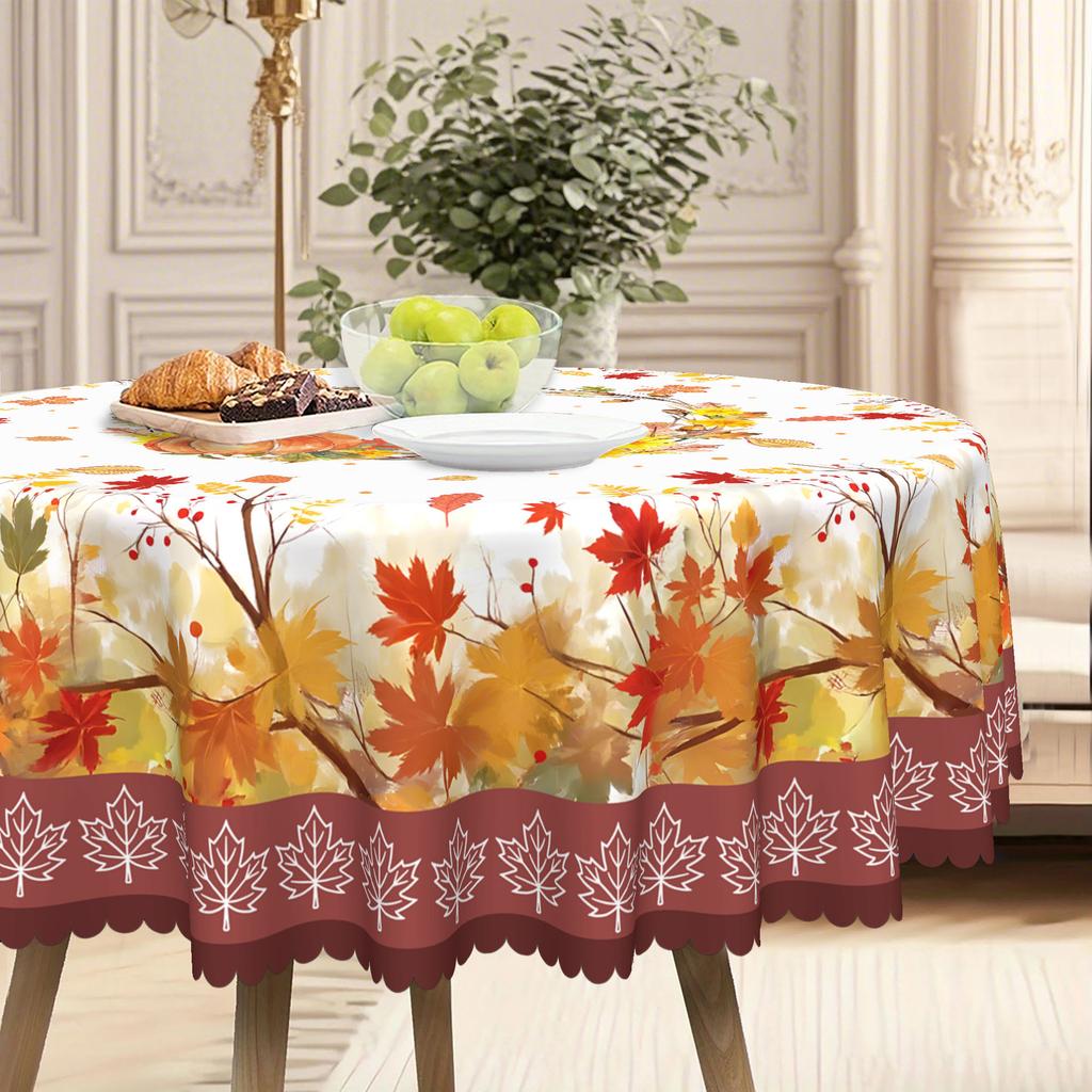 European Pastoral Table Cloth, Pumpkin + Maple Leaf Printing, Rectangular/Round/Multi-Specification Suitable Tablecloth