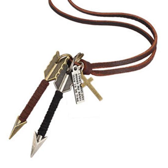 Men's Alloy Silver Gold Tone Arrow Pendant Leather Choker Charm Necklace