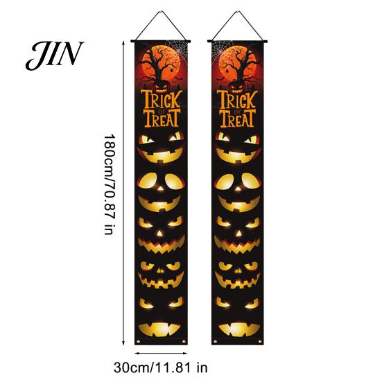 Durable Fabric Banner Halloween Porch Sign Banner, Pumpkin Ghost Party Awning Hanging Wall Decorative Holiday Door Decoration, Front Wreath