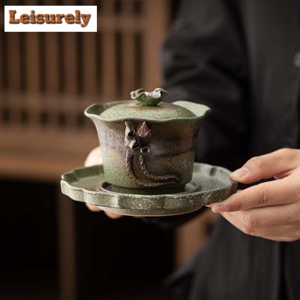 180ml starožitná pec na změnu azurová gaiwan ručně vyráběná hnětací květinová mísa na čaj, kryt na konvici na čaj, miska, podšálek, sada na čajový obřad ozdoby