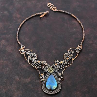 Collana Labradorite Collana Avvolta in Filo di Rame Collana Regolabile Collana Fatta a Mano con Pietre Preziose Collana in Rame Molto Bella Regalo di Anniversario
