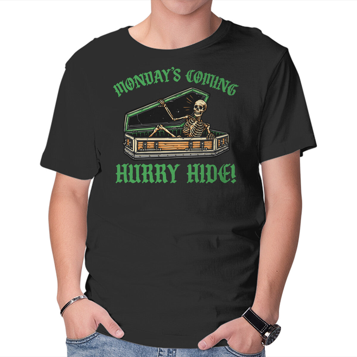 Unisex Crew Neck T-Shirt Monday’s Coming Graphic Short Sleeve Casual Tee S