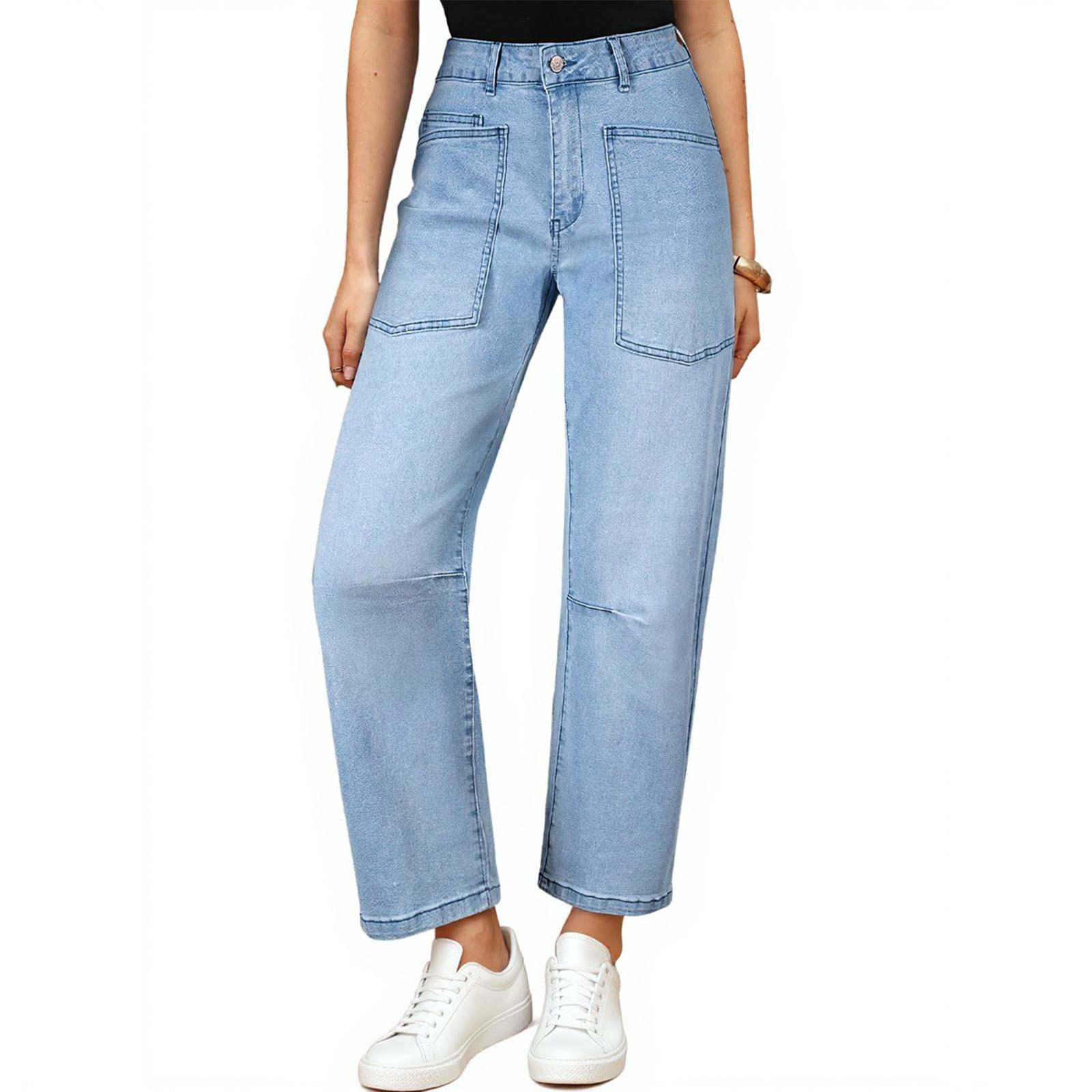 

Women s High Waist Washed Women s Jeans Fashionable Versatile Straight Leg Pants S