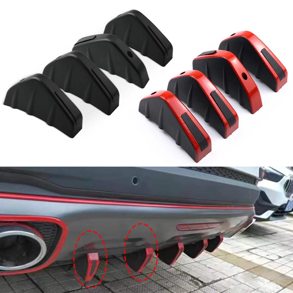 4pcs Universal Car Rear Bumper Lip Diffuser Shark Fins Canards Spoiler Splitter Carbon Black ABS Anti-Collision Accessories