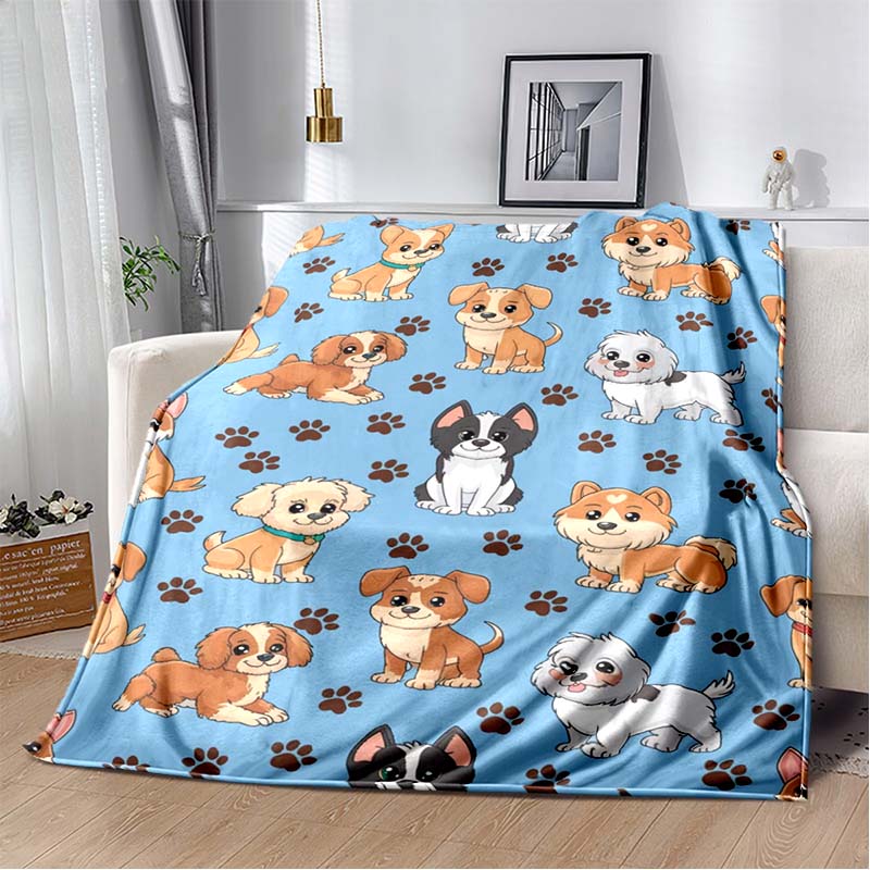 Black White Gold Paw Print & Heart Flannel Blanket, Soft Cozy Warm Throw for Bed Sofa Couch, Lightweight All Season Plush Cover