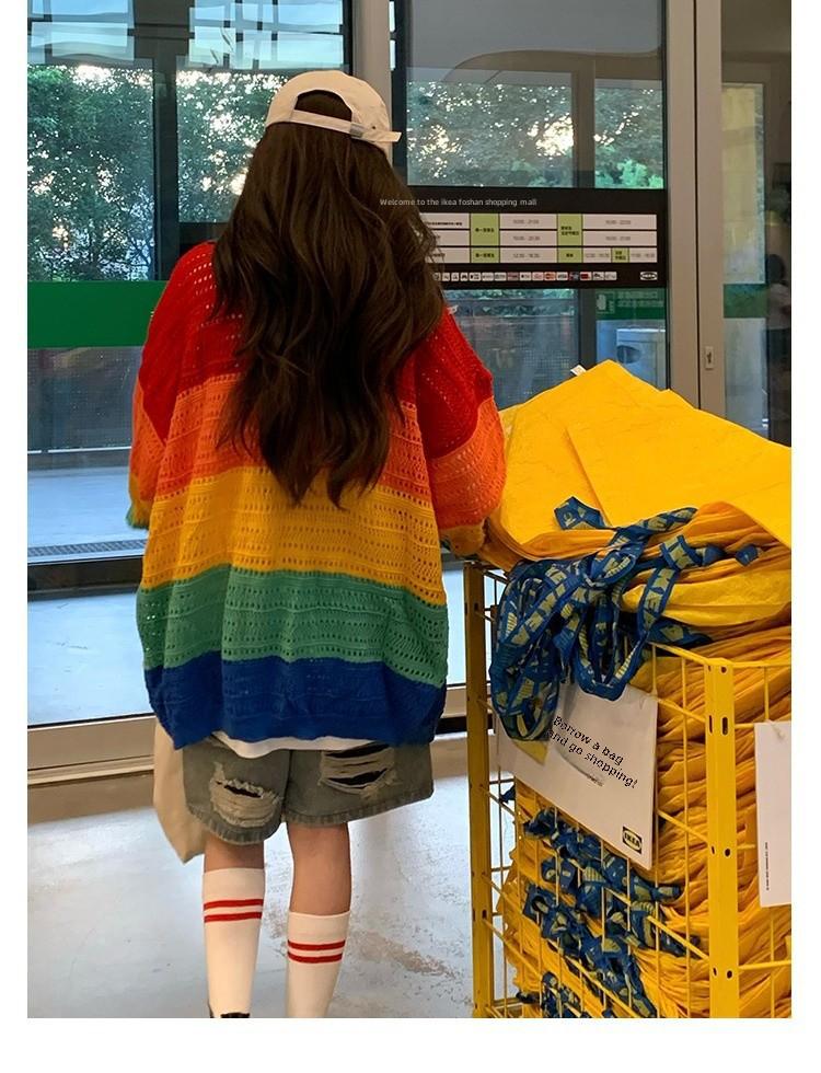 Unisex High-End Knitted Rainbow Cardigan with Zipper