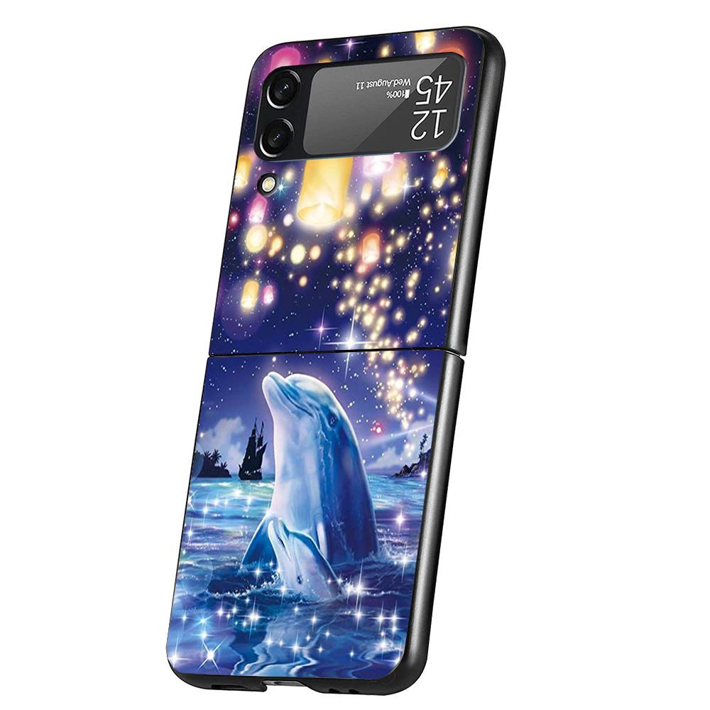 Ocean Animal Cute Dolphin Case Phone Cover for Samsung Galaxy Z Flip 6 5 4 3 5G ZFlip6 ZFlip5 ZFlip4 ZFlip3 Black Hard Trend Fun