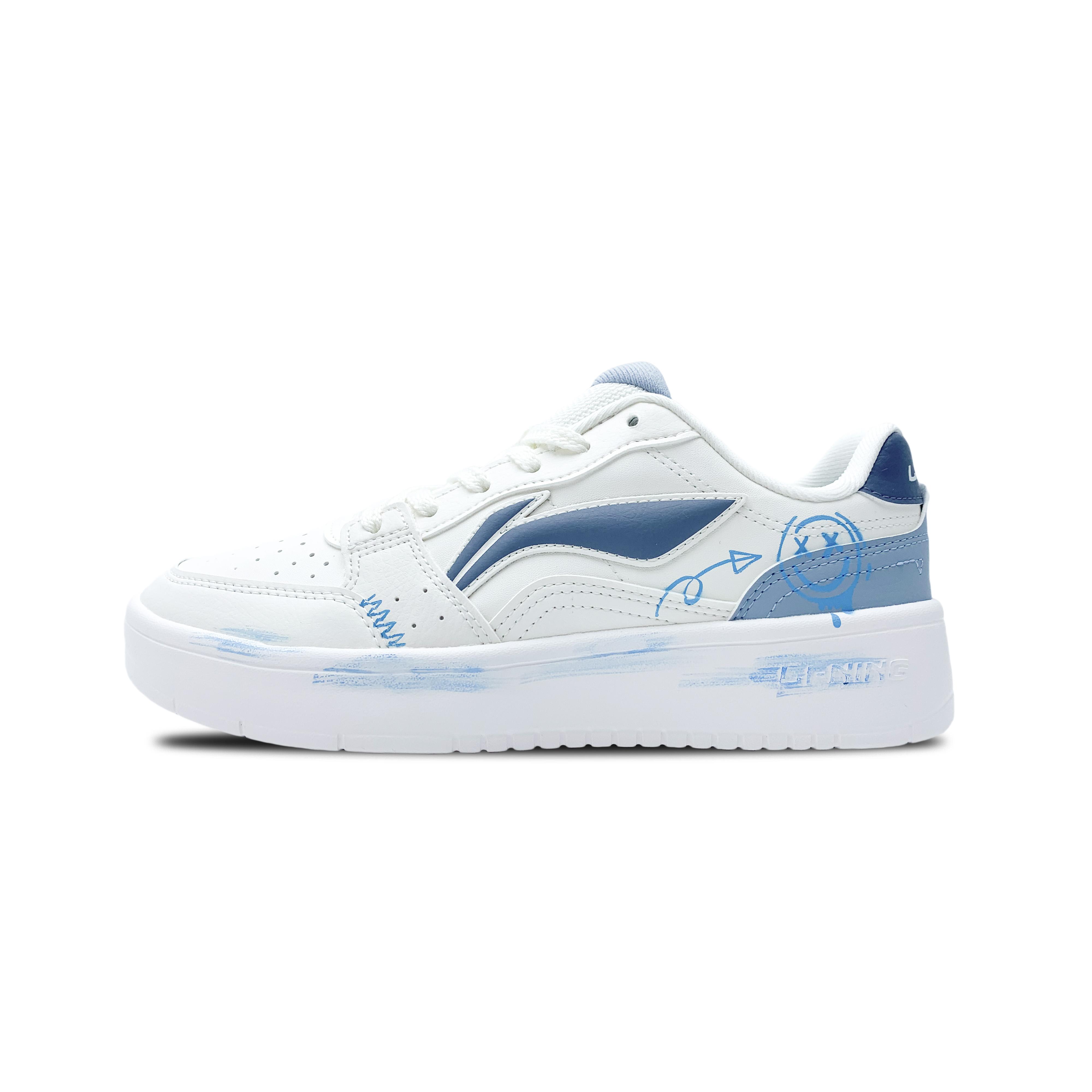 Li Ning Sycee 2 Slip Resistant Cushioning Abrasion Resistant Low top Skateboard Shoes Men s White Blue AGCT339-4(Team188-) 39