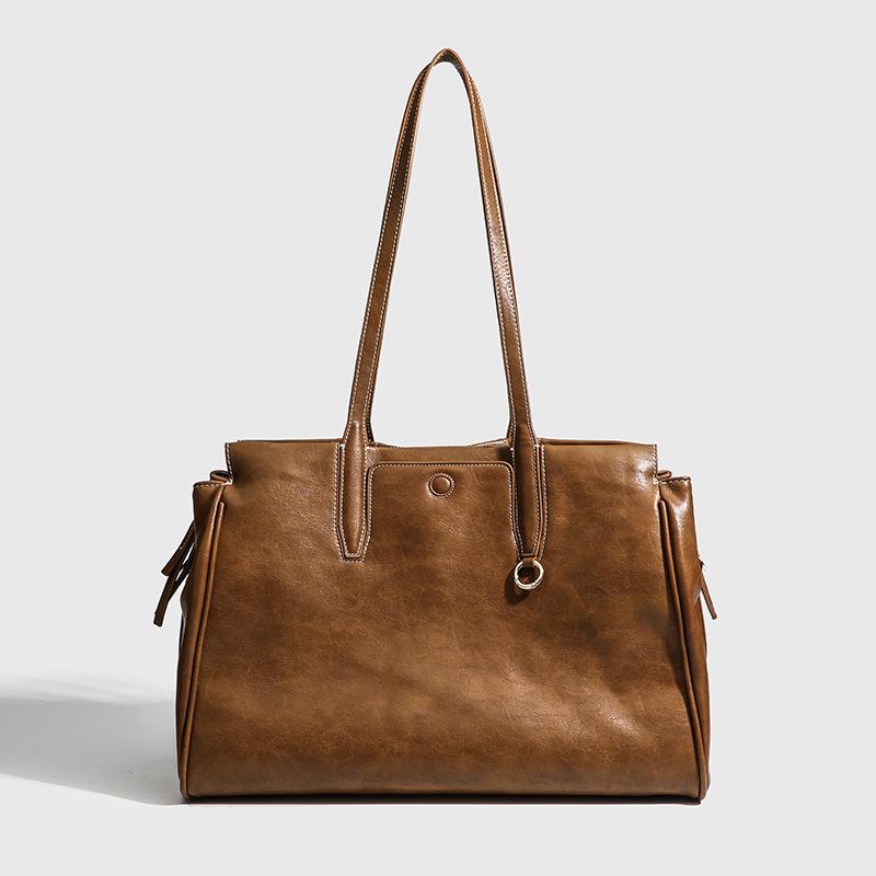 

2024 Summer New Niche High-End Vintage Single-Shoulder Tote Bag Large Capacity Commuting Handbag Briefcase коричневий