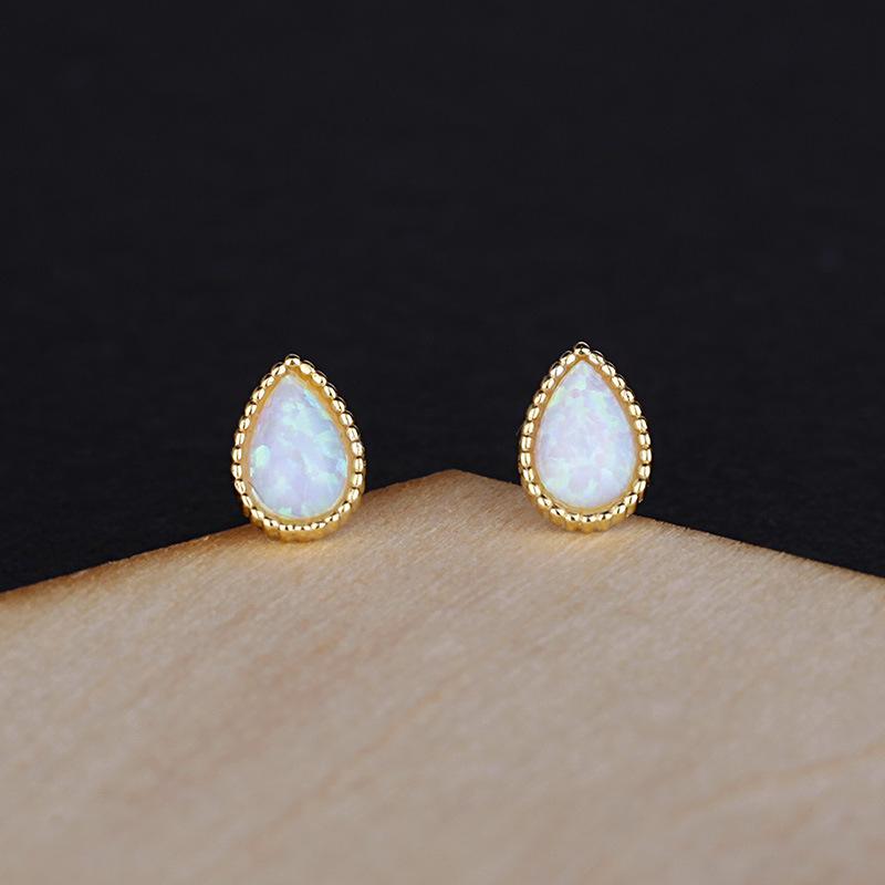 14K Gold-Plated Sterling Silver Opal Stud Earrings - Elegant & Versatile Design for Women