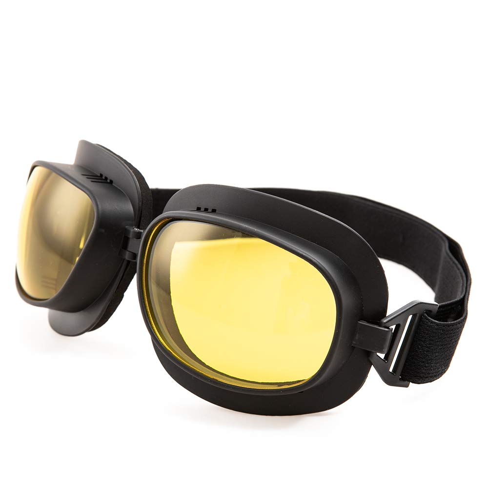 Evomosa Motorcycle Goggles Vintage Pilot Goggles Retro Motocross Goggles Outdoor Eyewear Sports Glasses for Half Helmets (Black Frame Yellow Lens)