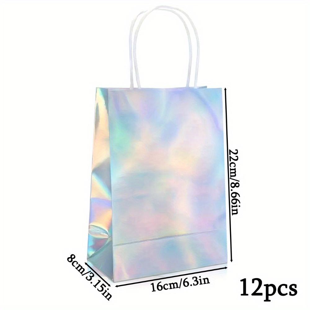 

12 шт. Радужные подарочные пакеты Голографический пакет для подарков на вечеринку с ручкой Блестящий фольгированный бумажный пакет для сладостей Сумка для благодарственных подарков на вечеринку Пакеты для покупок 12pcs